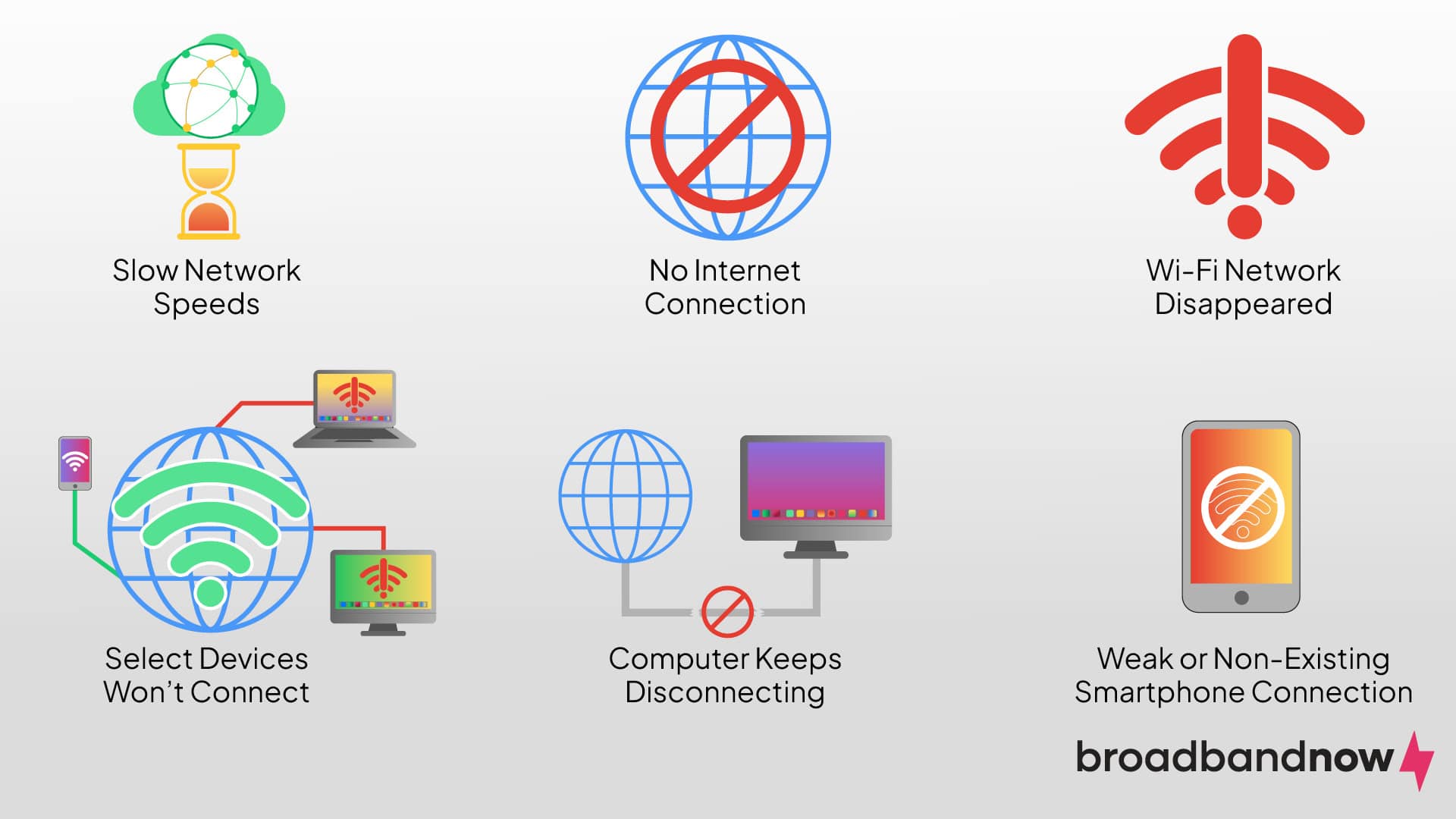 A graphic illustration of various internet and Wi-Fi iconography.